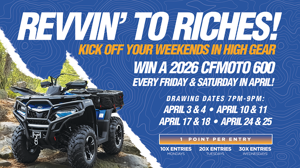 Dancing Eagle Casino Potions of Prizes—Fridays in October, 6–9 PM. Win cash and prizes with bonus entries and hot seat drawings. 4 Contestants every hour: 3 drawn & 1 Hot Seat. Entry multipliers Monday, Tuesday and Wednesdays. Win without entries by actively playing with your Eagle Rewards Card. Colorful cauldron with swirling smoke and potion imagery.